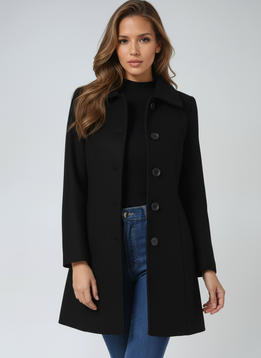 Eirene | Women's Single Breasted Tailored Long Coat - Black - Image 3