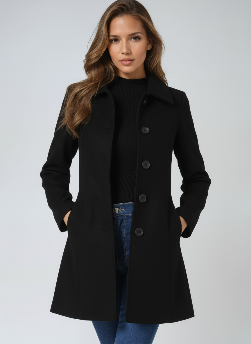 Eirene | Women's Single Breasted Tailored Long Coat - Black - Image 4