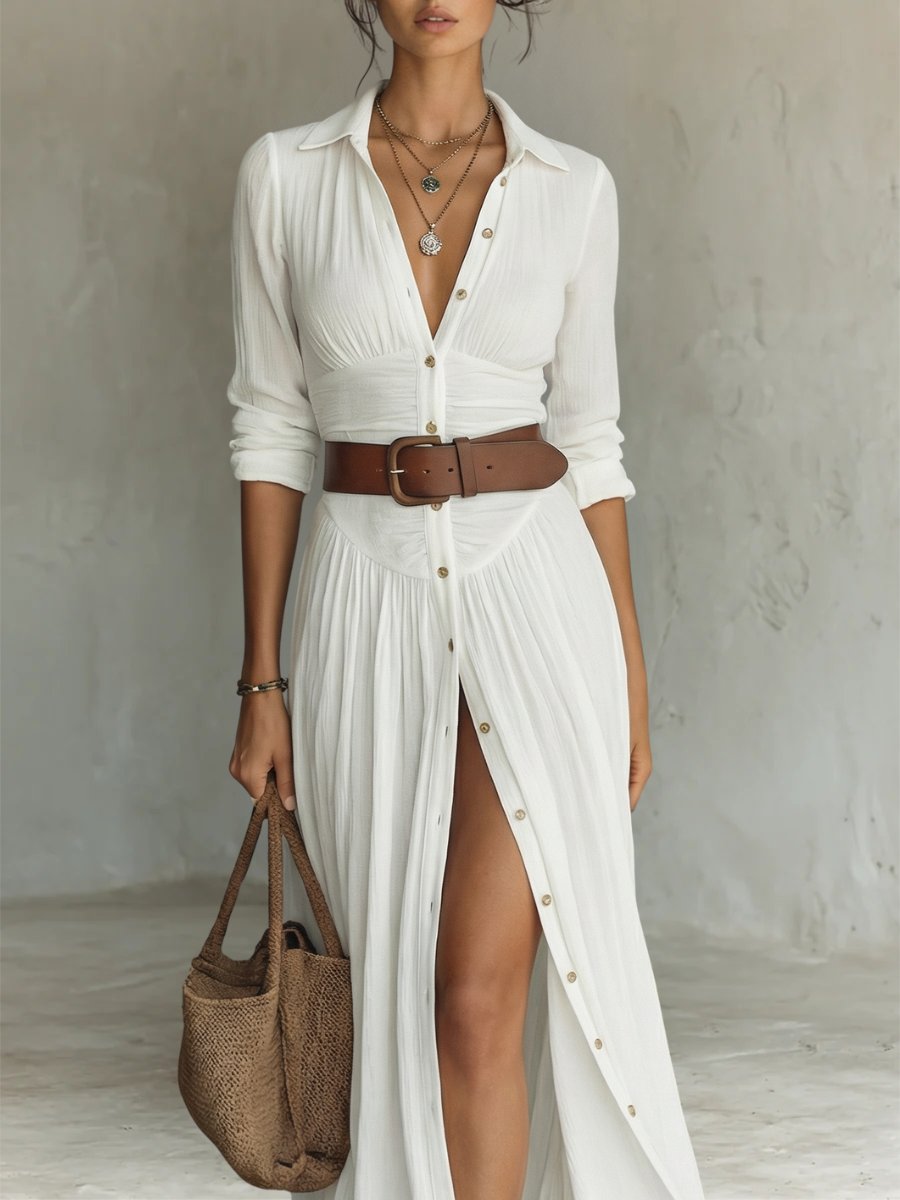 Elloway | Women's Summer Maxi Shirt Dress - White - Image 3