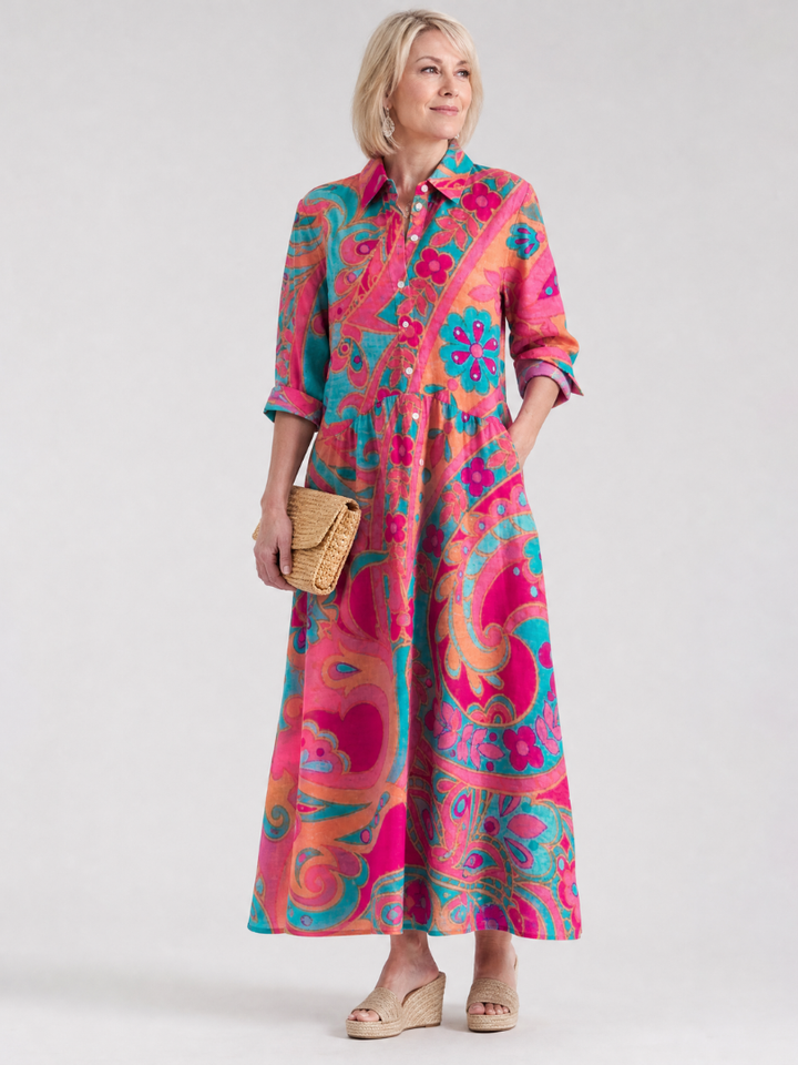 Elmira | Women's Printed Midi Shirt Dress - Image 1