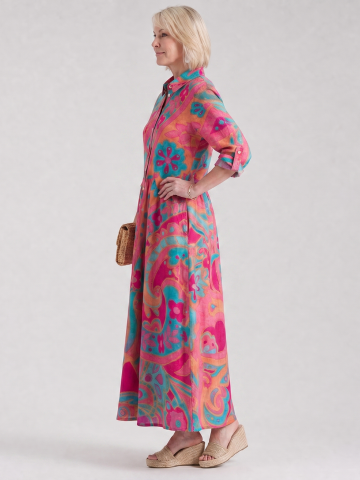 Elmira | Women's Printed Midi Shirt Dress - Image 2