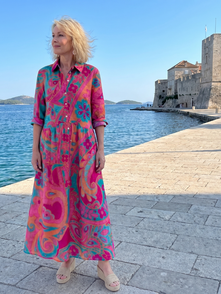 Elmira | Women's Printed Midi Shirt Dress - Image 5