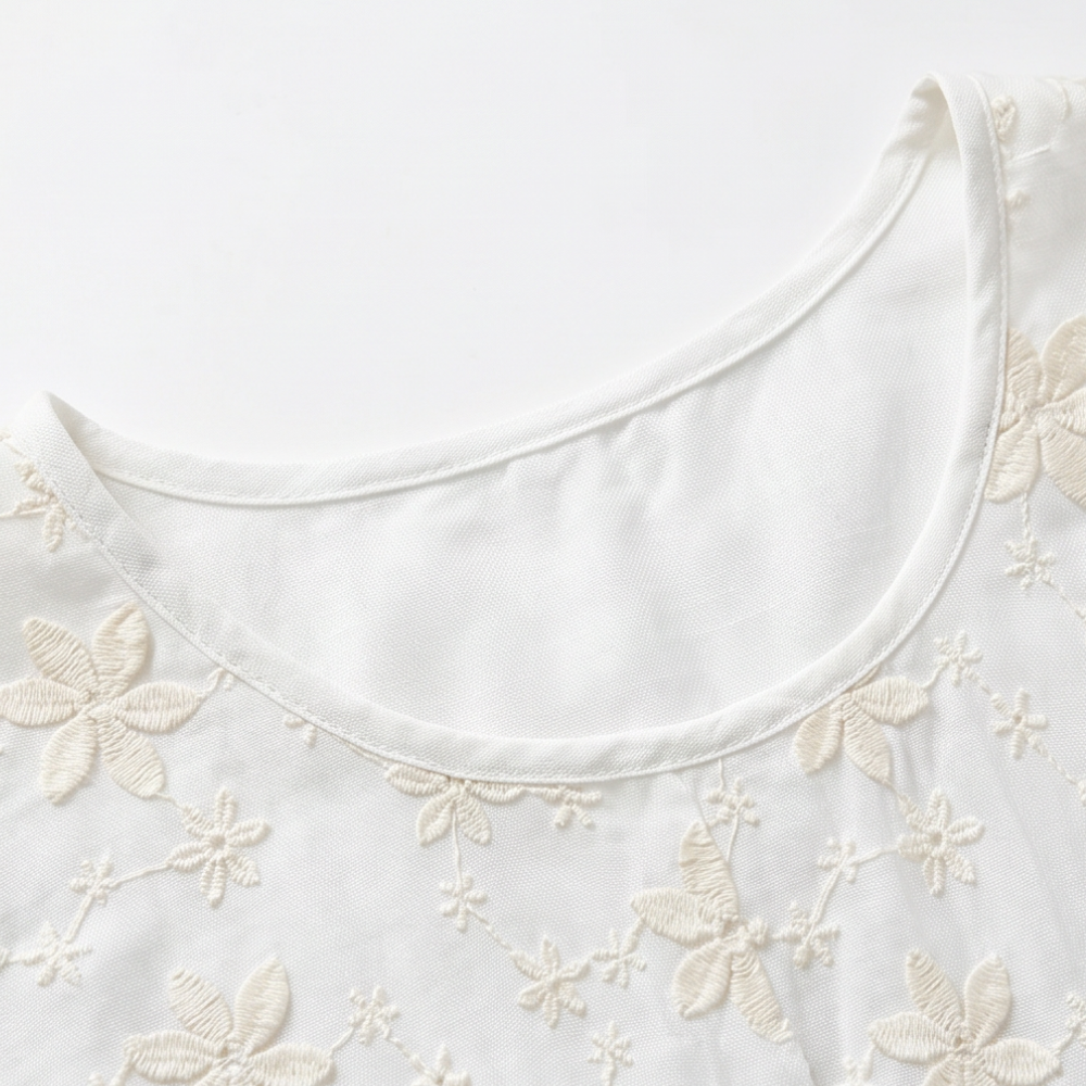 Elodie | Women's Floral Embroidered Relaxed Blouse - White - Image 10