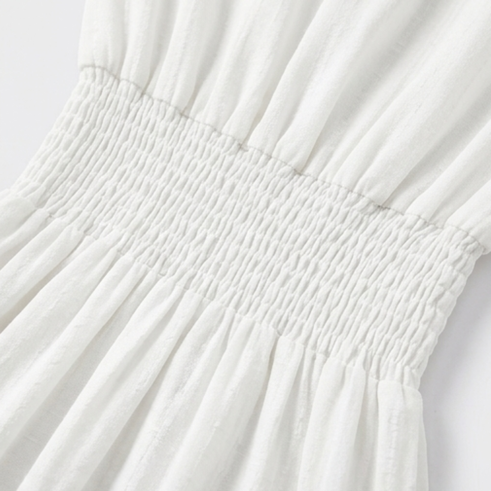 Elodie | Women's White Tiered Midi Dress with Pockets - White - Image 8