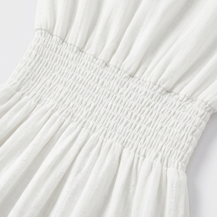 Elodie | Women's White Tiered Midi Dress with Pockets - White - Image 8