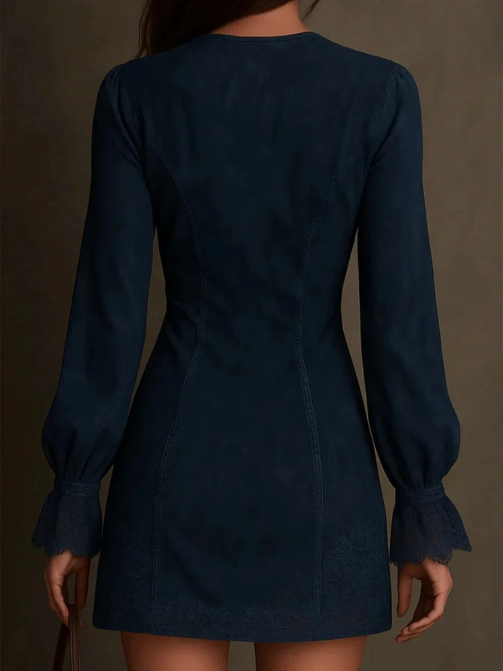 Eloise | Women's Lace Long Sleeve Mini Dress - Navy - Image 4