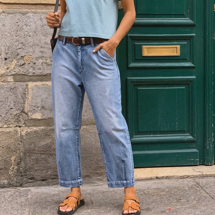Elspeth | Women's Cropped Barrel Leg Jeans Light Wash - Light Blue - Image 13