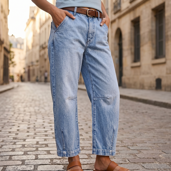 Elspeth | Women's Cropped Barrel Leg Jeans Light Wash - Light Blue - Image 2