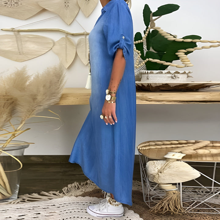 Xavia™ | Denim Dress V-Neck