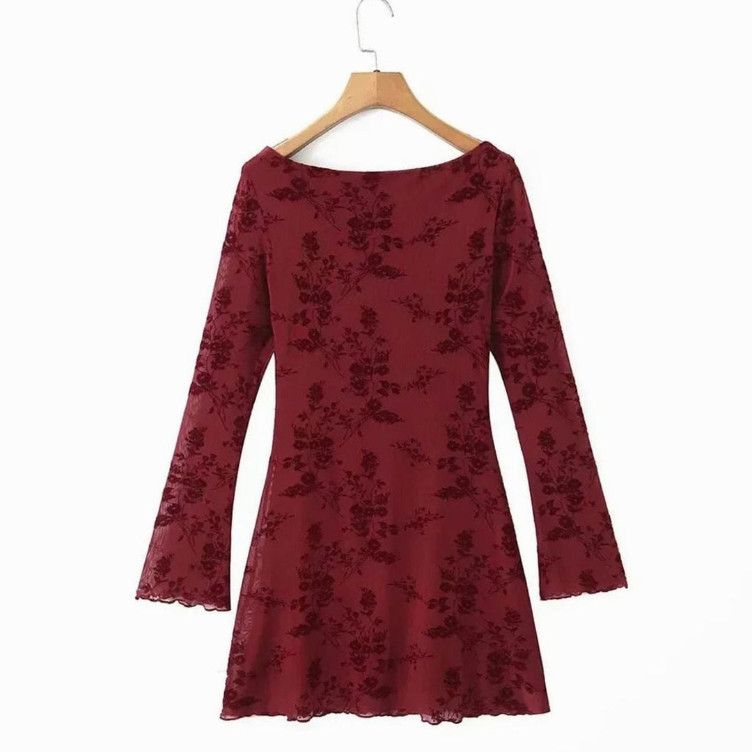 Elvarne | Women's Wedding Guest Dress Lace Mini - Burgundy - Image 5