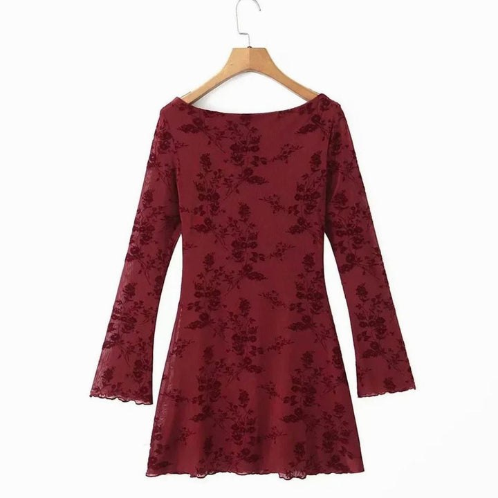 Elvarne | Women's Wedding Guest Dress Lace Mini - Burgundy - Image 5