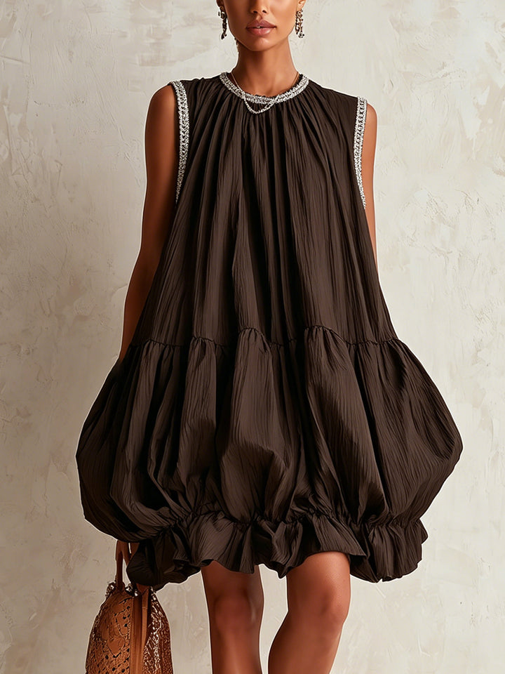 Elvindra | Women's Bubble Hem Mini Dress - Dark Brown - Image 1