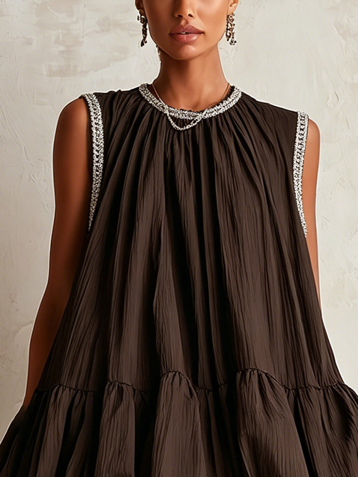 Elvindra | Women's Bubble Hem Mini Dress - Dark Brown - Image 4