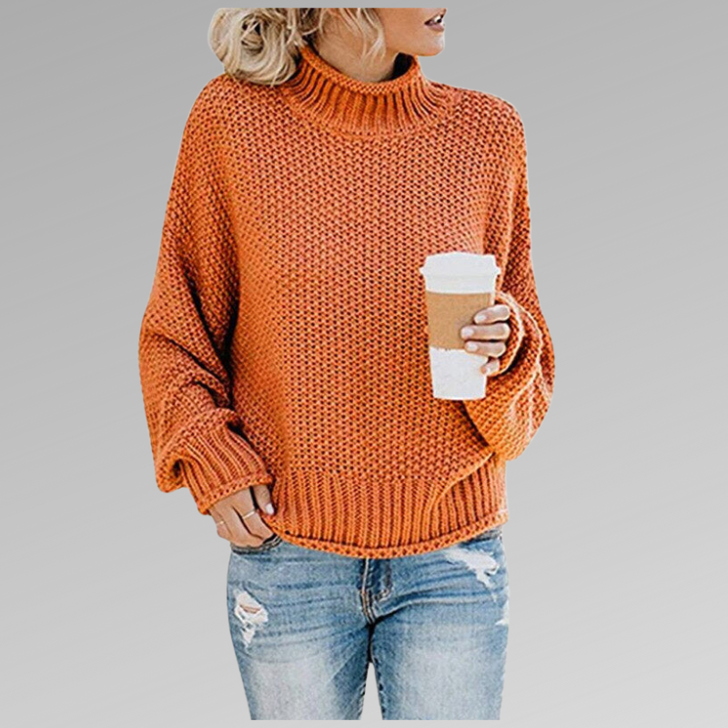 Esmeralda | Women's Turtleneck Long Sleeve Sweater - Orange - Image 1