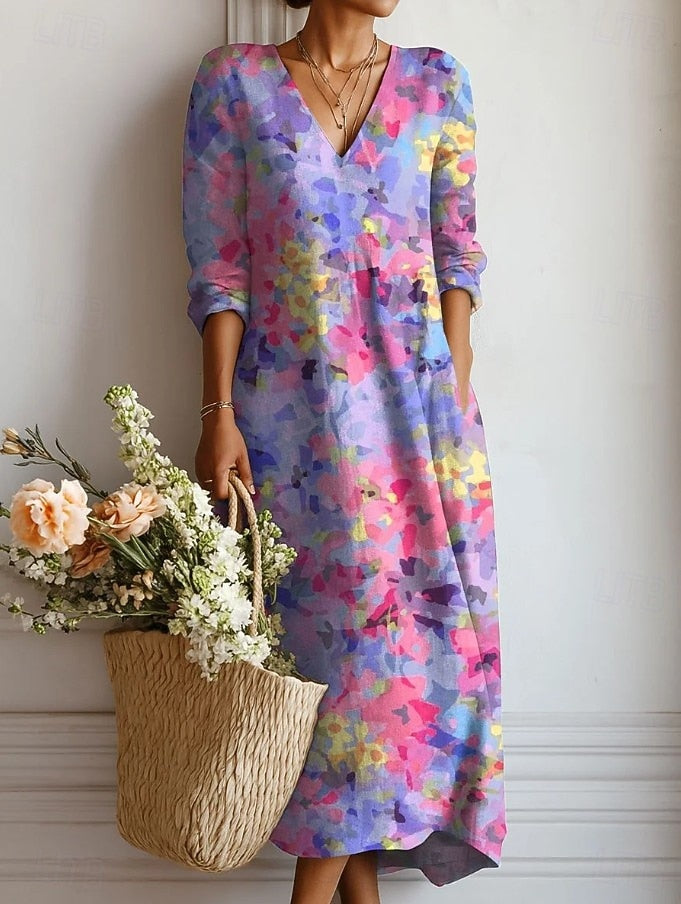 Estella | Women's Floral V-Neck Midi Dress - Image 1