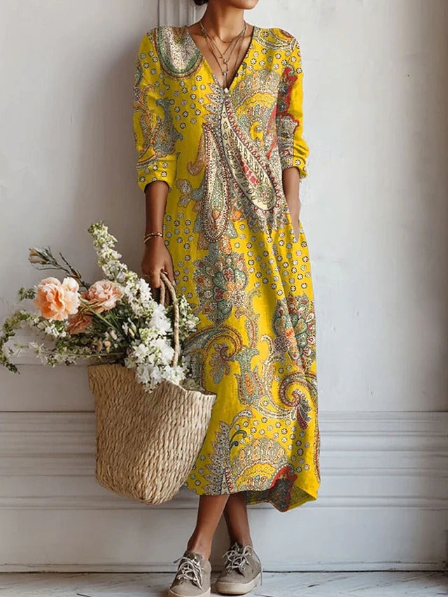 Estella | Women's Floral V-Neck Midi Dress - Image 2