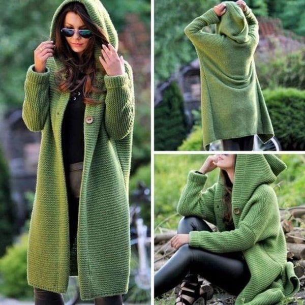 Estelle | Women's Hooded Long Button Cardigan - Beige - Image 7