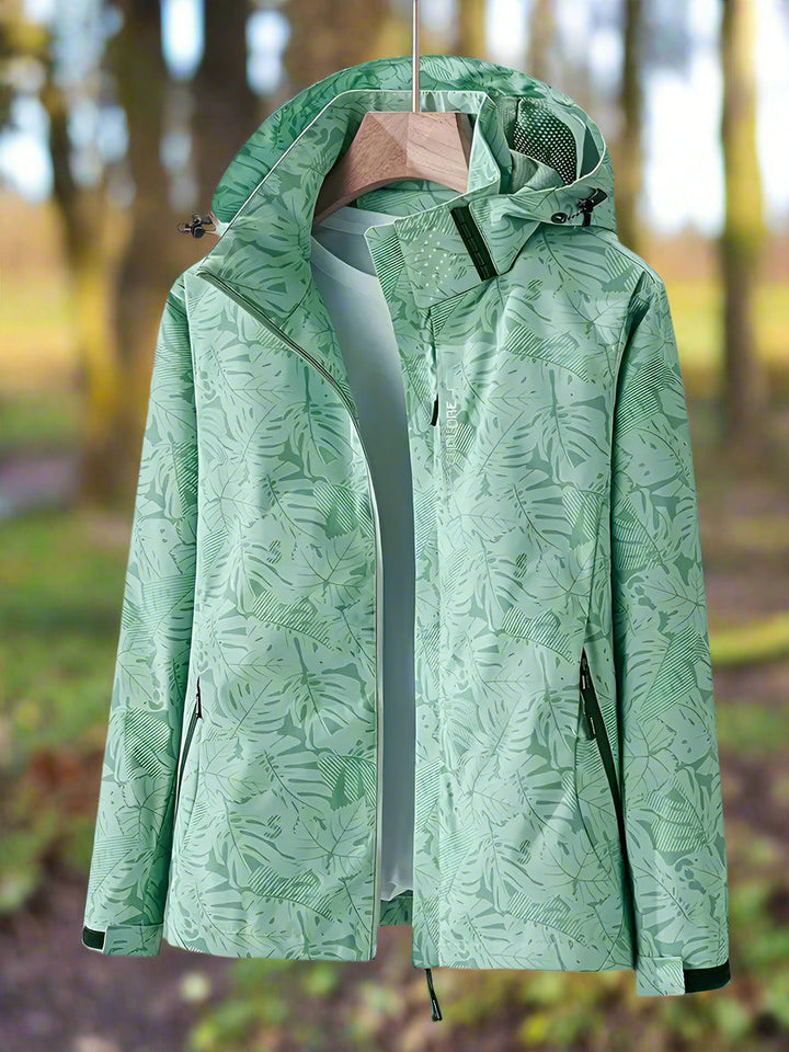 Estelle | Women's Leaf Print Hooded Waterproof Jacket - Green - Image 1