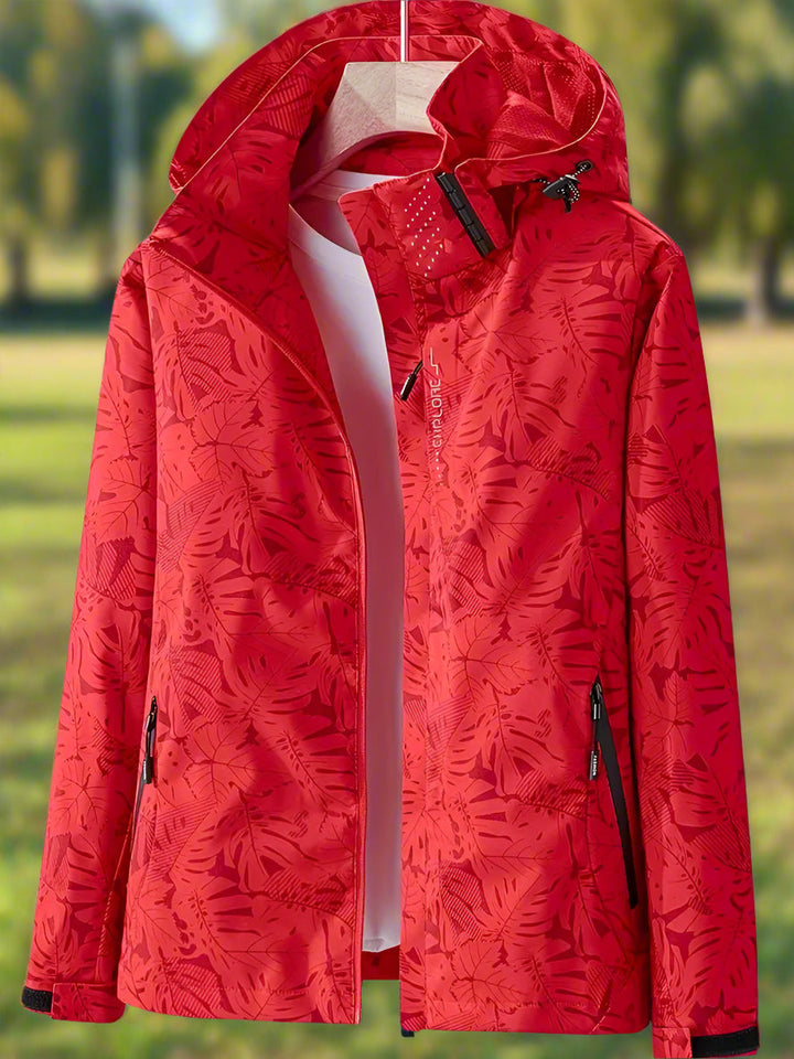 Estelle | Women's Leaf Print Hooded Waterproof Jacket - Green - Image 2
