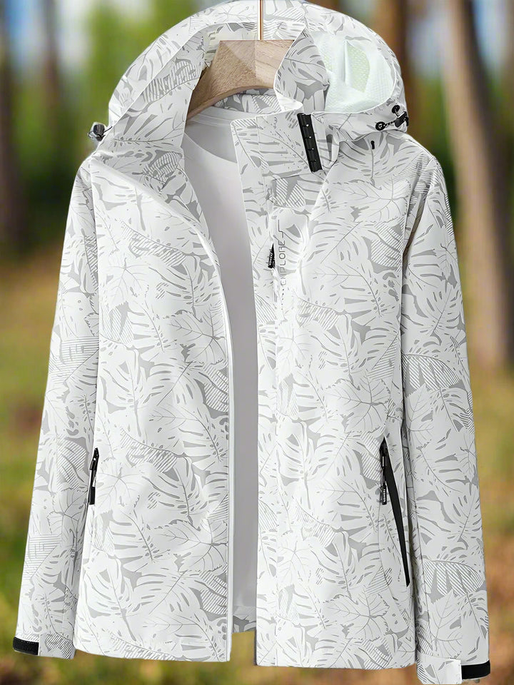 Estelle | Women's Leaf Print Hooded Waterproof Jacket - Green - Image 3