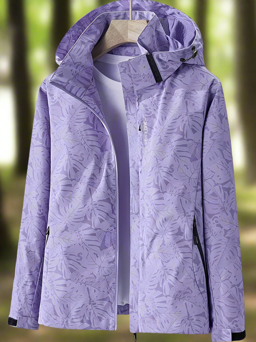 Estelle | Women's Leaf Print Hooded Waterproof Jacket - Green - Image 4