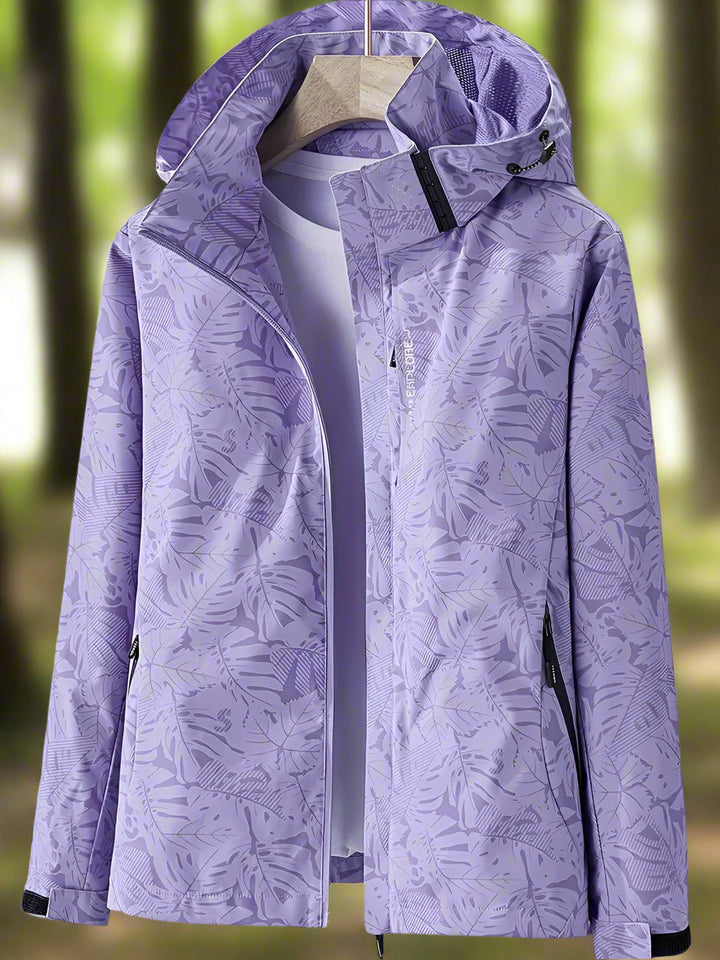 Estelle | Women's Leaf Print Hooded Waterproof Jacket - Green - Image 4