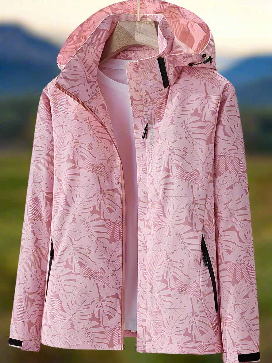 Estelle | Women's Leaf Print Hooded Waterproof Jacket - Green - Image 5