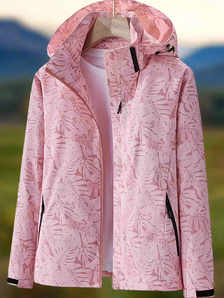 Estelle | Women's Leaf Print Hooded Waterproof Jacket - Green - Image 5