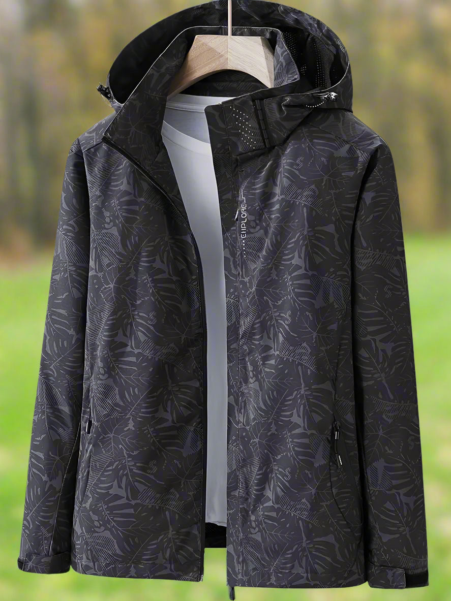 Estelle | Women's Leaf Print Hooded Waterproof Jacket - Green - Image 6