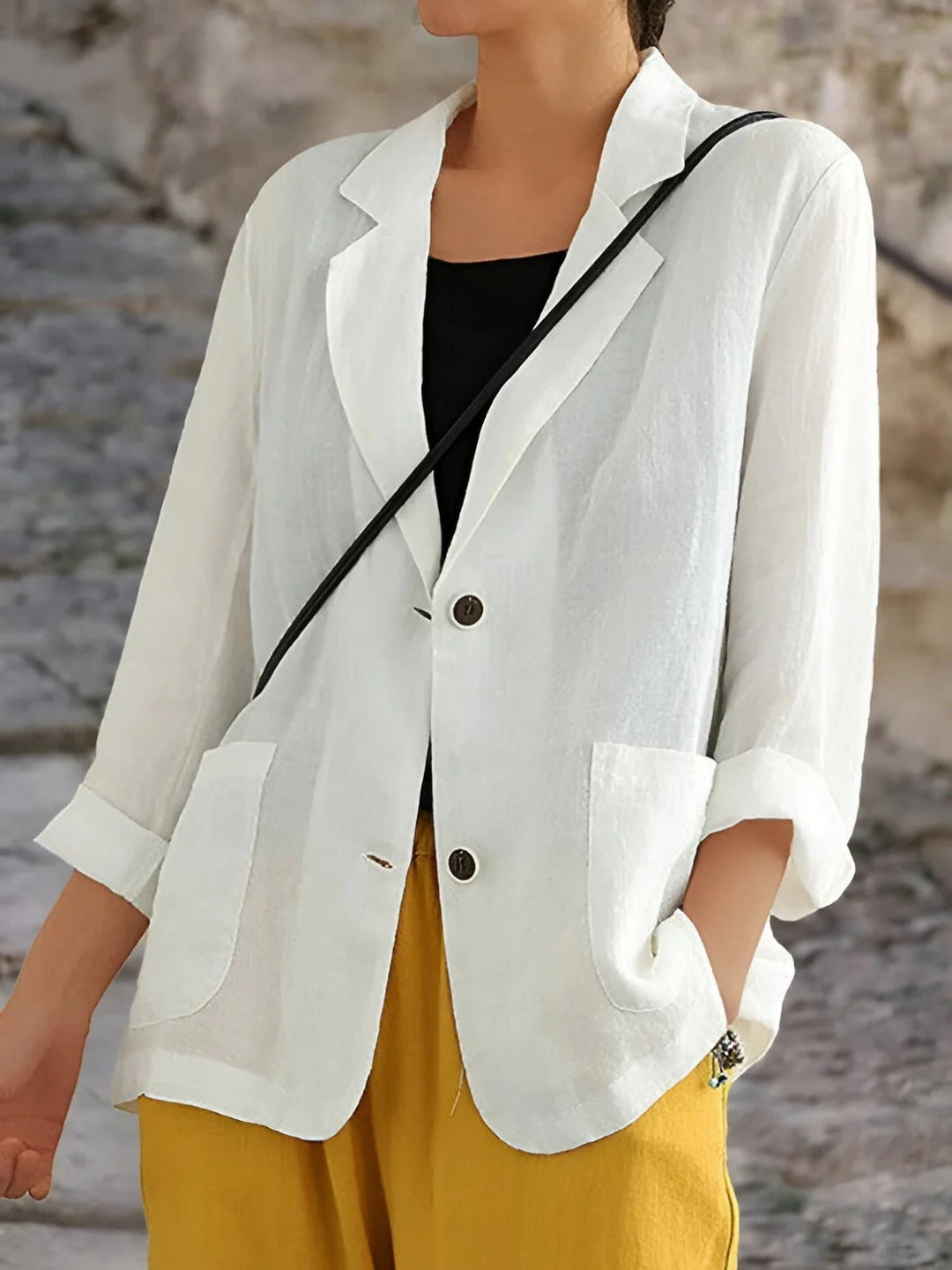 Estelle | Women's Tailored Long Sleeve Blazer - Yellow - Image 3