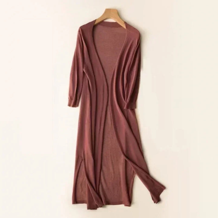 Eudora | Women's Long Open Front Cardigan - Brown - Image 1