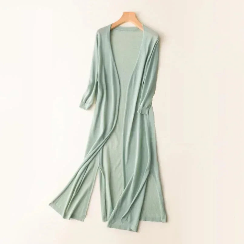 Eudora | Women's Long Open Front Cardigan - Brown - Image 2