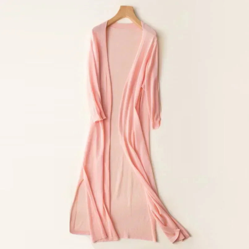 Eudora | Women's Long Open Front Cardigan - Brown - Image 4