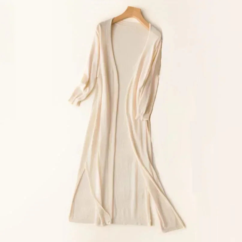 Eudora | Women's Long Open Front Cardigan - Brown - Image 9