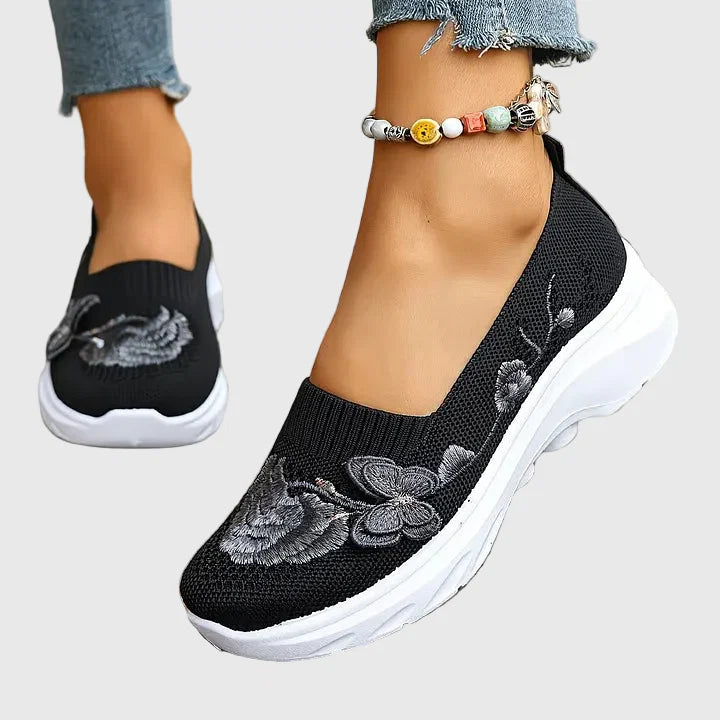 Eulalia | Women's Butterfly Embroidered Slip On Sneakers - Black - Image 1