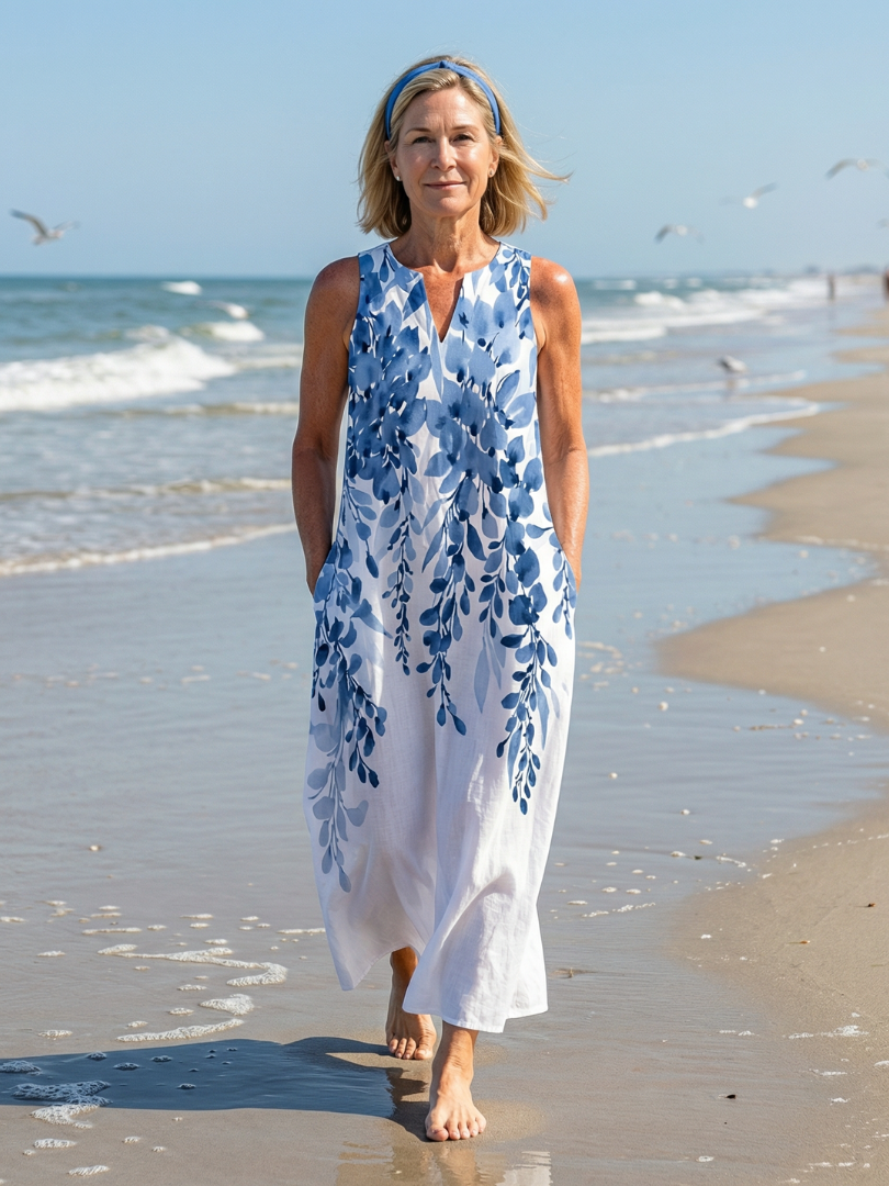 Eulalie | Women's Floral Sleeveless Maxi Dress - Blue - Image 1
