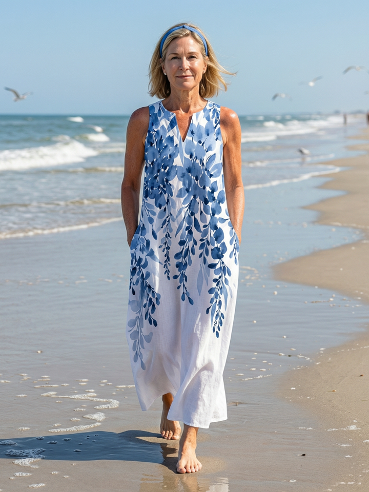 Eulalie | Women's Floral Sleeveless Maxi Dress - Blue - Image 1