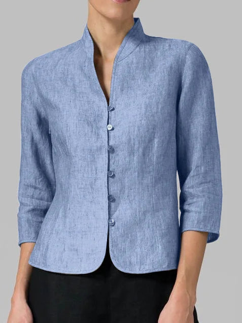 Evangelia | Women's Collared Button Up Blouse - Light Blue - Image 1