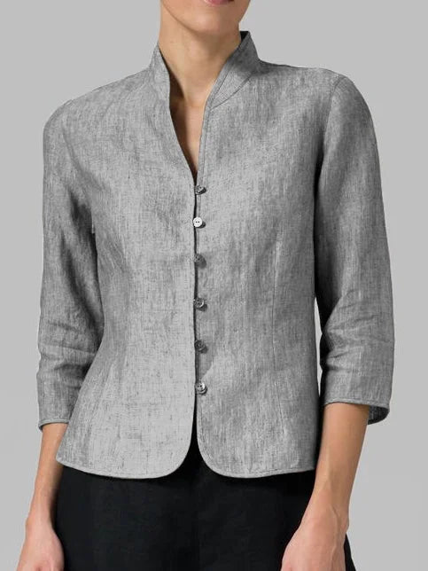 Evangelia | Women's Collared Button Up Blouse - Light Blue - Image 3