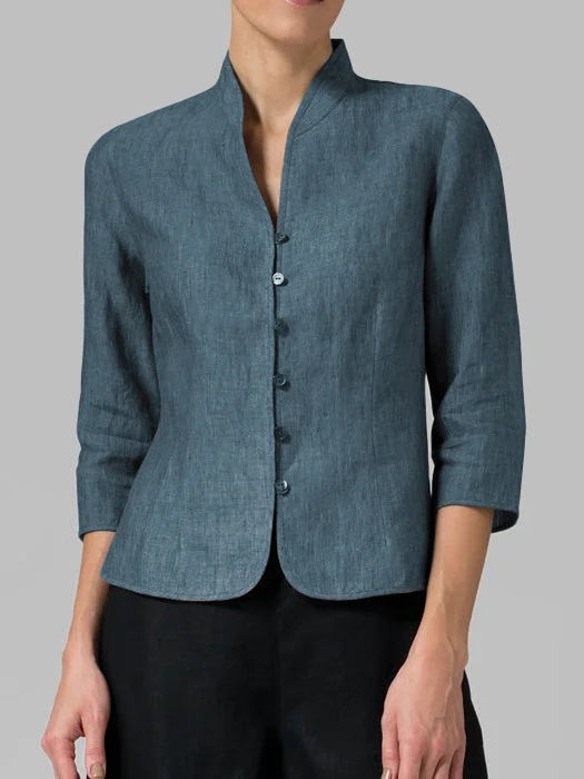 Evangelia | Women's Collared Button Up Blouse - Light Blue - Image 4