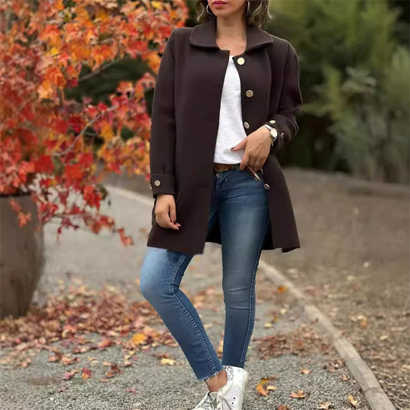 Evangelia | Women's Long Lapel Collar Coat - Beige - Image 5