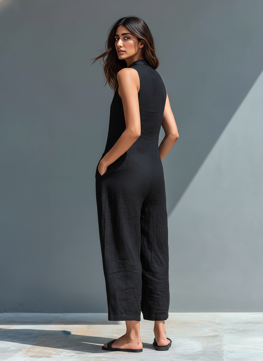 Evangelia | Women's Sleeveless Wide Leg Jumpsuit - Black - Image 2