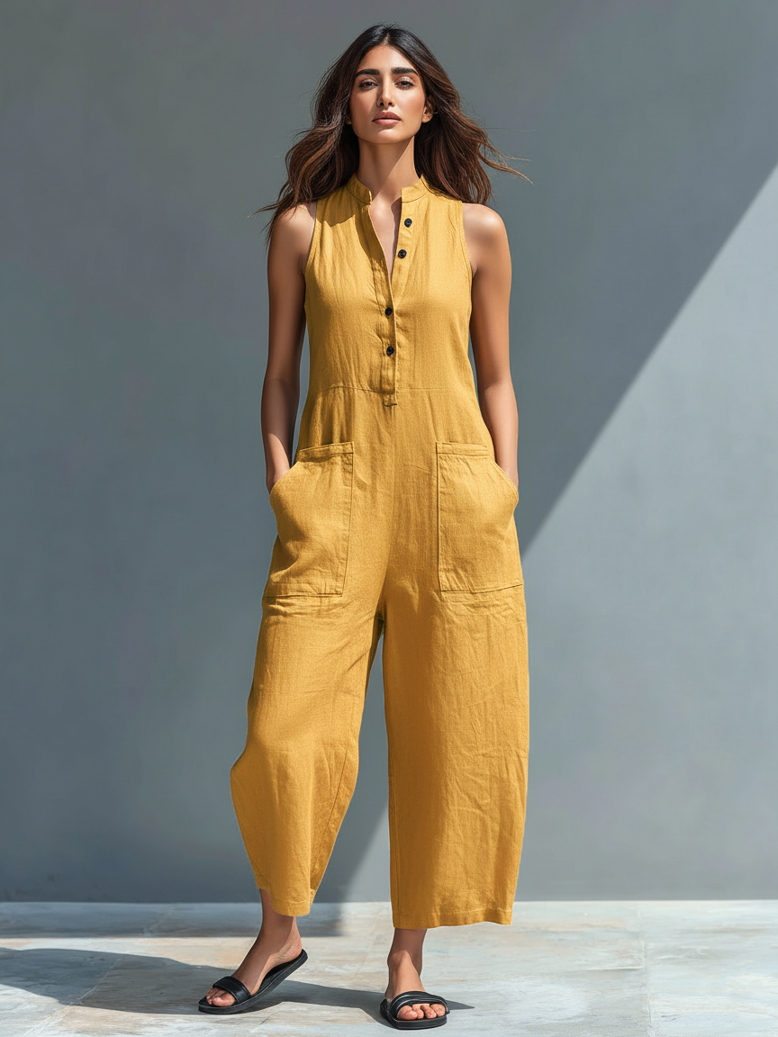 Evangelia | Women's Sleeveless Wide Leg Jumpsuit - Black - Image 6