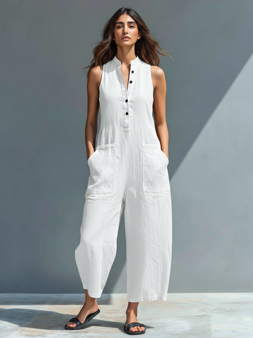Evangelia | Women's Sleeveless Wide Leg Jumpsuit - Black - Image 7