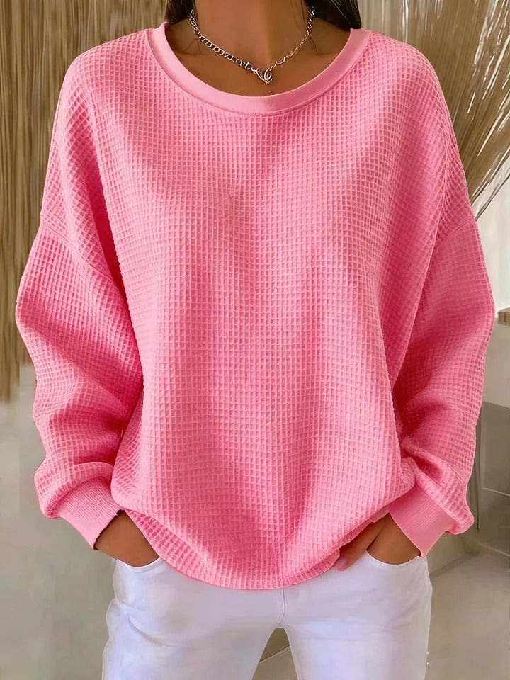 Evangelia | Women's Textured Round Neck Long Sleeve Sweater - Light Blue - Image 10