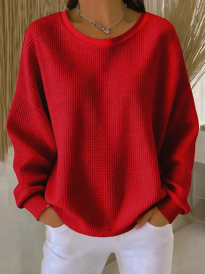 Evangelia | Women's Textured Round Neck Long Sleeve Sweater - Light Blue - Image 2