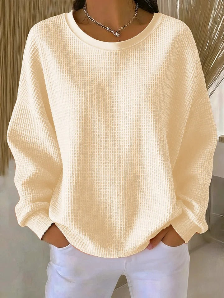 Evangelia | Women's Textured Round Neck Long Sleeve Sweater - Light Blue - Image 4