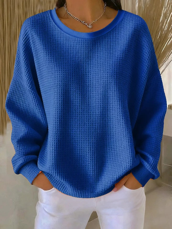 Evangelia | Women's Textured Round Neck Long Sleeve Sweater - Light Blue - Image 5