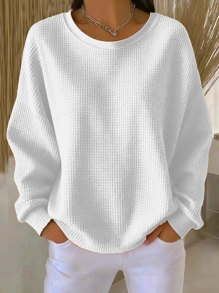 Evangelia | Women's Textured Round Neck Long Sleeve Sweater - Light Blue - Image 6