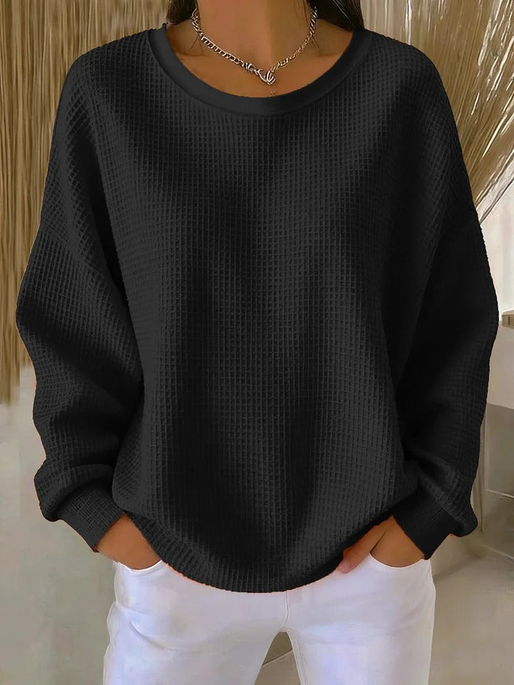 Evangelia | Women's Textured Round Neck Long Sleeve Sweater - Light Blue - Image 7